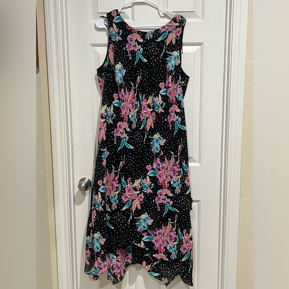 KSL Black Floral Sleeveless A-Line Dress with Pink & Teal Flowers WOMEN SIZE 20W
